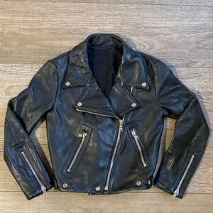 Reformation Recycled Sustainable Black Leather Biker Cropped Motorcycle Jacket
